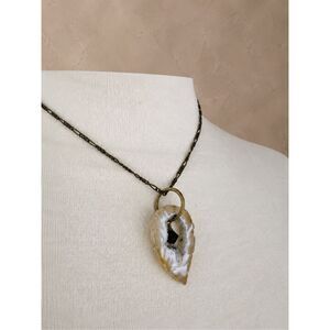 Vintage Agate Slice Pendant Necklace Teardrop Druzy Boho Statement 15”